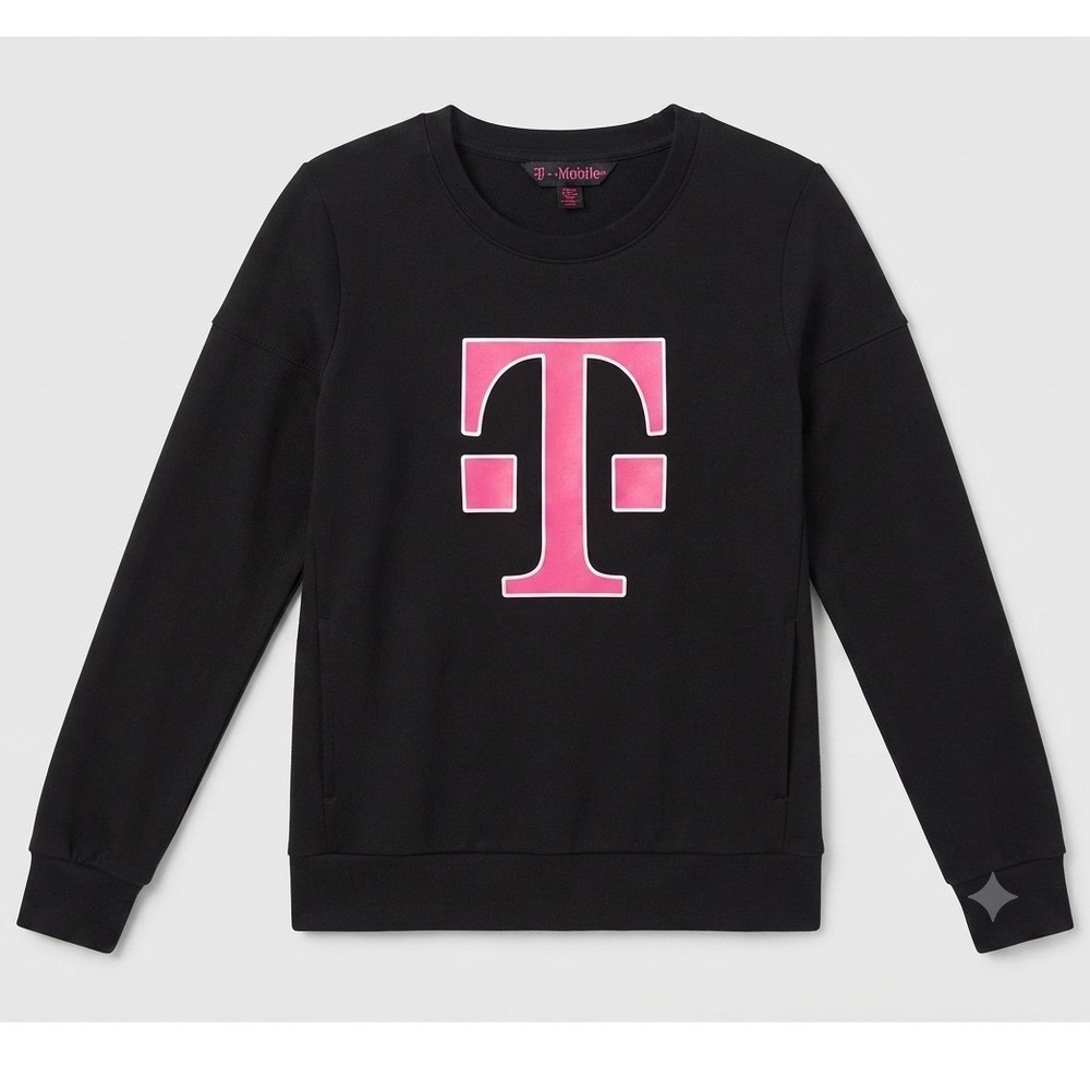 T-Mobile Employee Sweatshirt Black Magenta Logo Pullover Crewneck Pockets Med